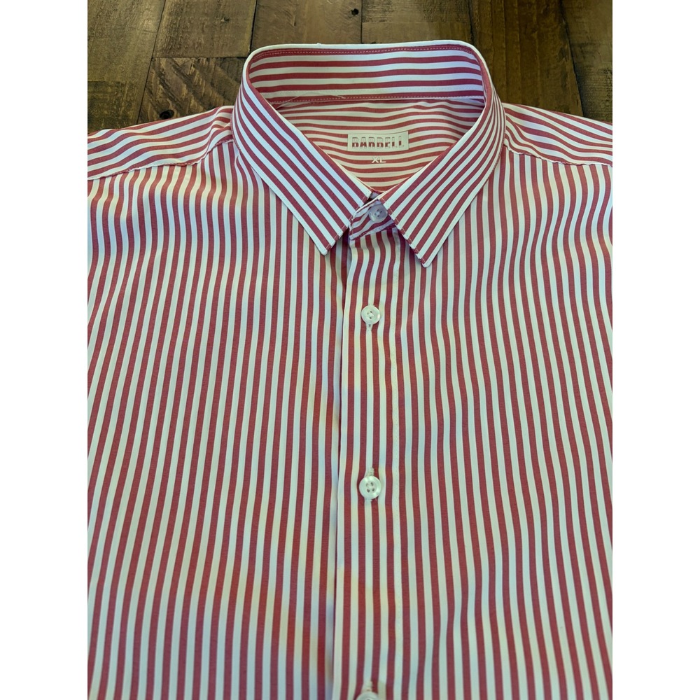 Barbell Apparel Mens XL Red White Striped Short Sleeve Button Down Stretch Shirt